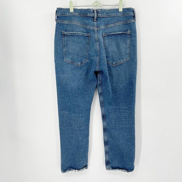 Agolde Riley Straight Crop Jeans Sz 32 Blue High Rise Button Fly Distressed - Picture 5 of 12